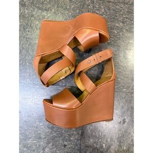 Polo Ralph Lauren Leather Ankle Strap Platform‎ Wedge Sandals EU 35.5 US 5.5